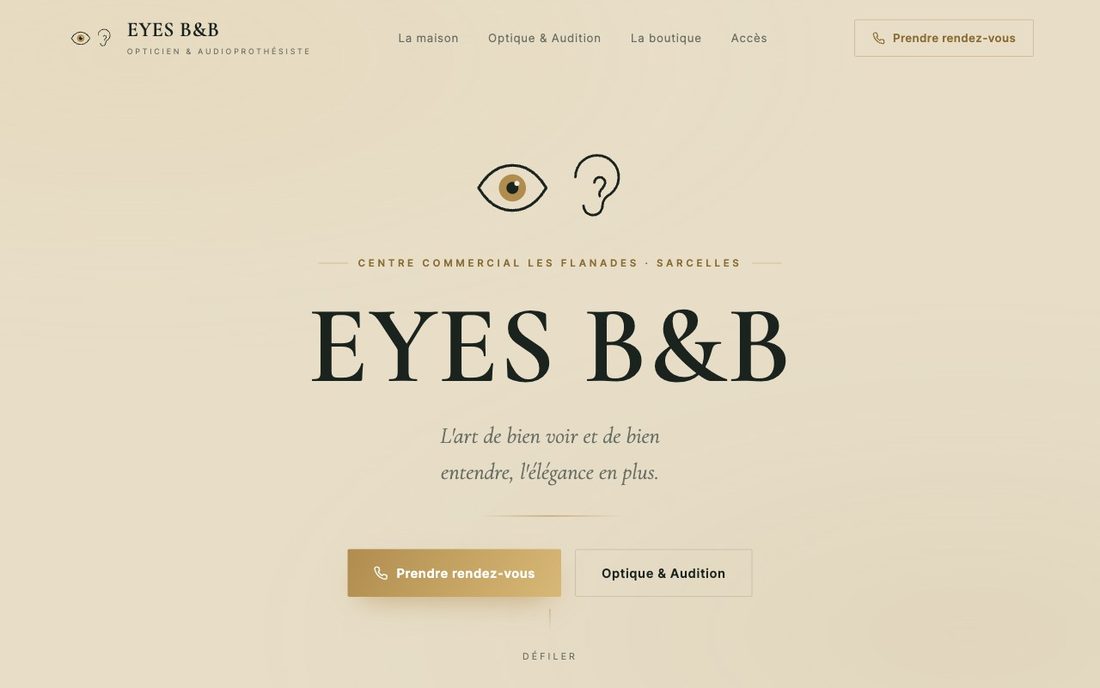 Site vitrine EYES B&B, opticien et audioprothésiste à Sarcelles