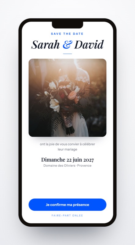 Exemple de faire-part web onlee affiché sur téléphone