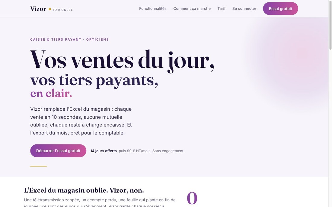 Vizor, caisse et tiers payant pour opticiens, par onlee
